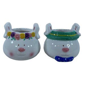 Set of 2 Vintage Russ Berrie Bunny Votive Candle Holder Ceramic Rabbit #14318C1